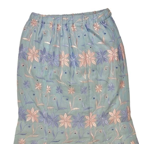 Allover Floral Embroidered Skirt Womens Sz S Light Blue Tiered Hem Maxi Pull-On - Picture 5 of 14